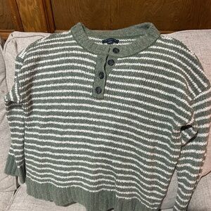 American Eagle Outfitters Green and White Striped Sweater
